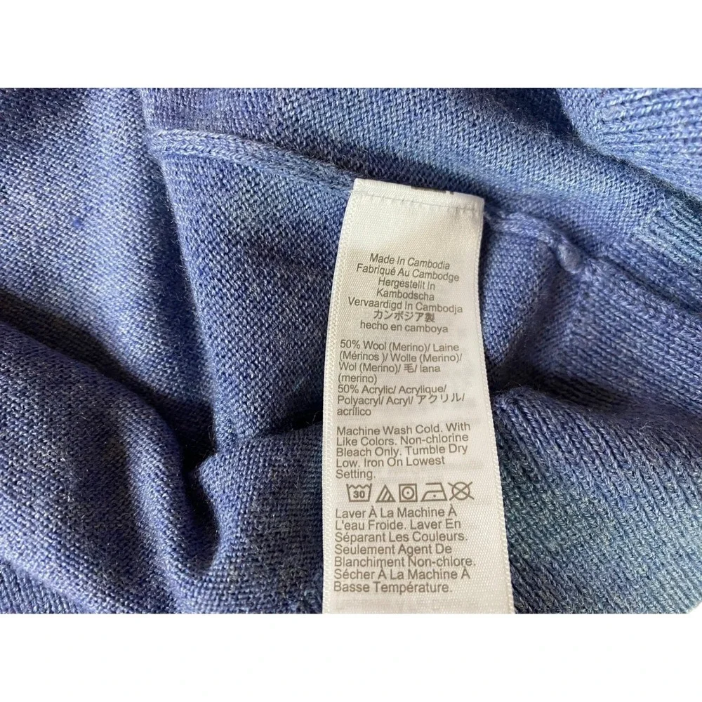 J. Crew Mens Quarter Zip Sweater Blue Merino Wool Blend Pullover Size Large